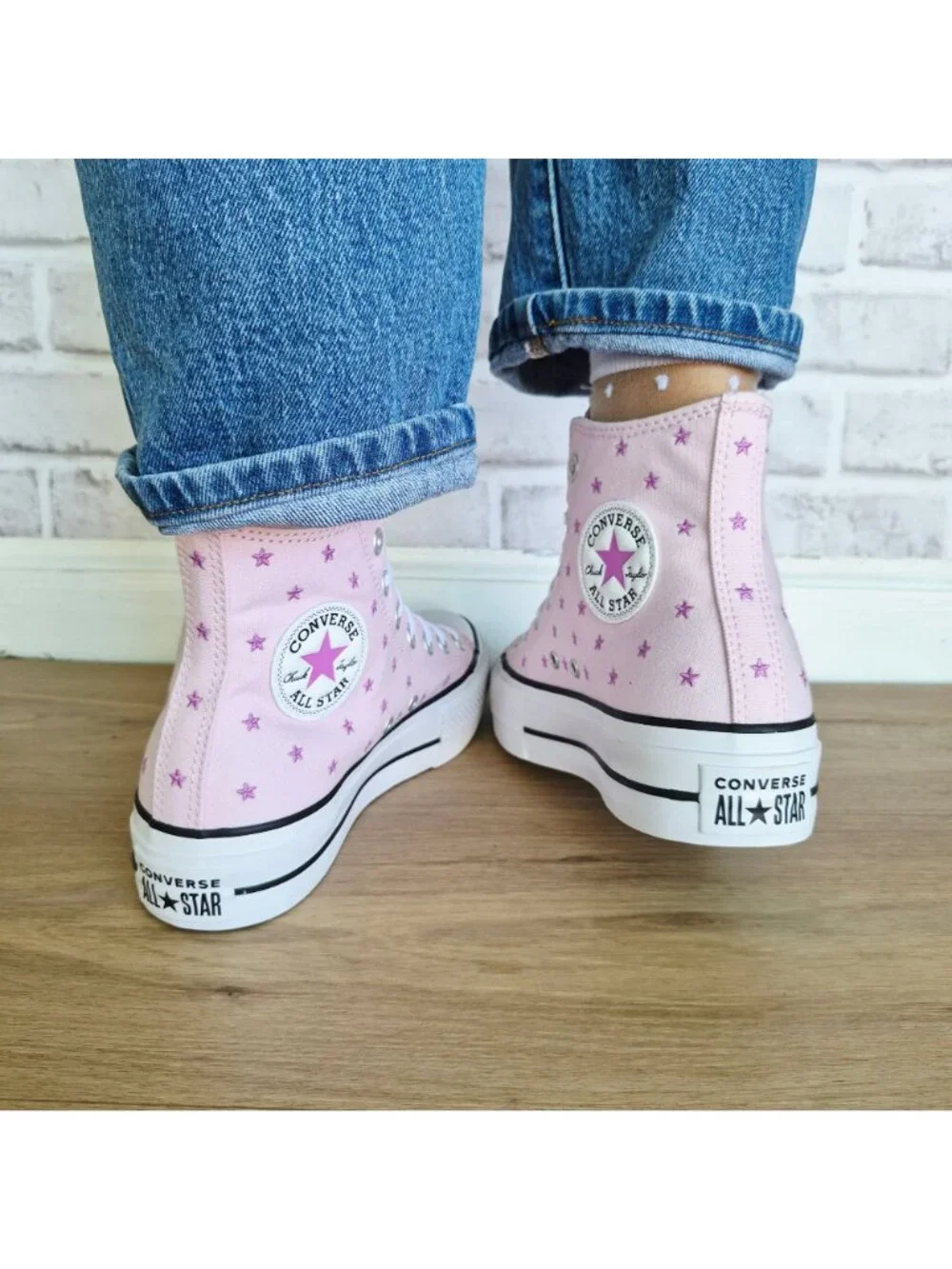 ⭐Converse CTAS Lift Hi Embroidered Stars Sz 9 Womens Shoes Sneakers Pink A17791C - Picture 6 of 11
